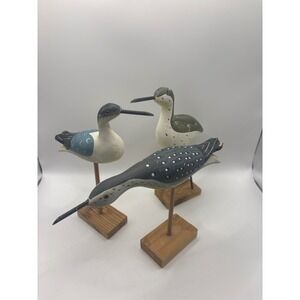 Vintage Hand Painted Wooden Shorebird Decoys Set of 3 Coastal Folk Art Decor